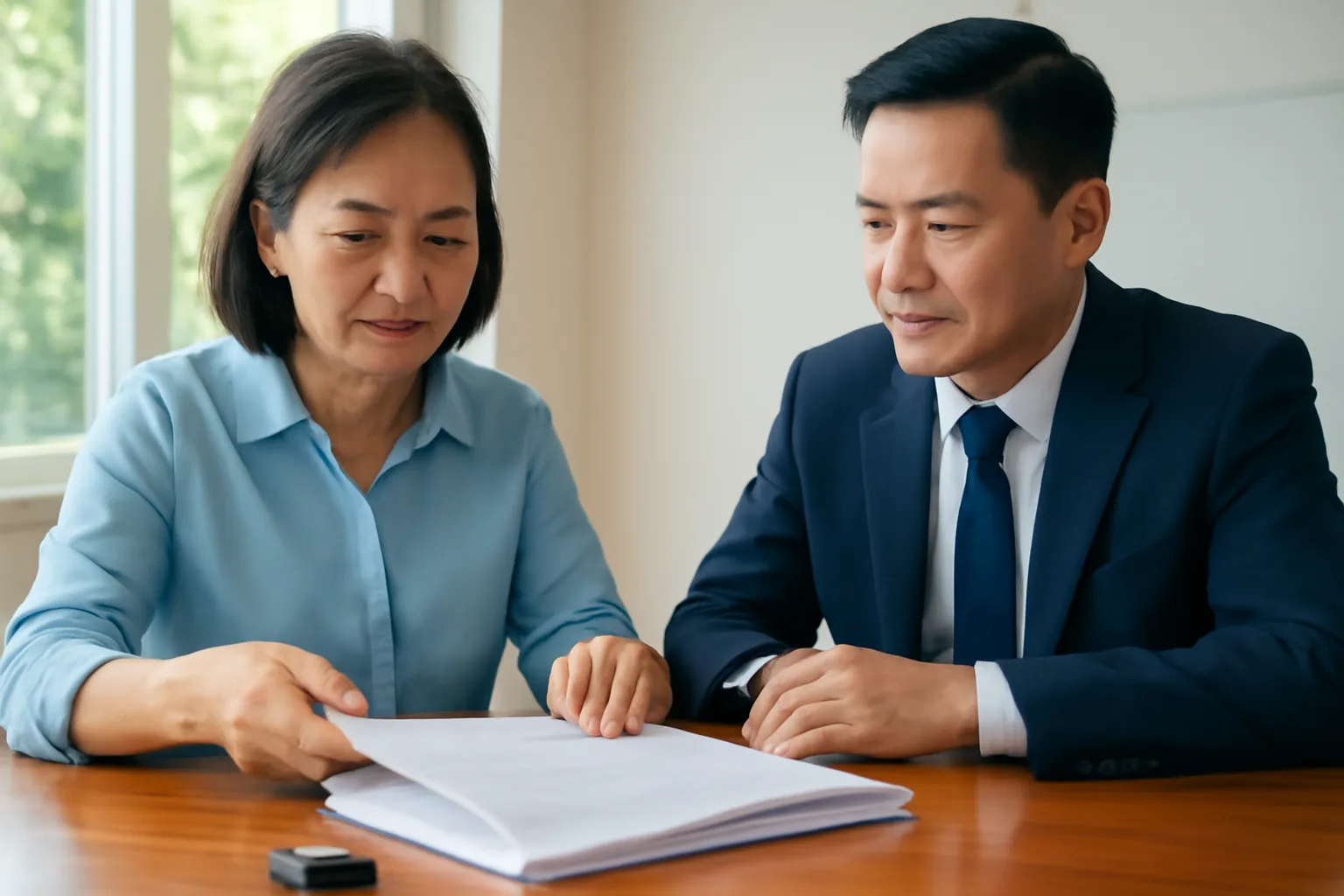 Kế toán trưởng và giám đốc cùng xem lại báo cáo tài chính trước khi ký